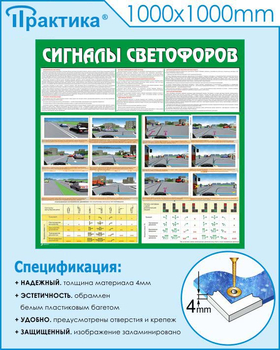 С39 Стенд сигналы светофоров (1000х1000х3 мм, прямая печать на пластик) - Стенды - Стенды по безопасности дорожного движения - . Магазин Znakstend.ru