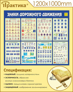 С48 Стенд знаки дорожного движения (1200х1000 мм, пластик ПВХ 3 мм, алюминиевый багет золотого цвета) - Стенды - Стенды по безопасности дорожного движения - . Магазин Znakstend.ru